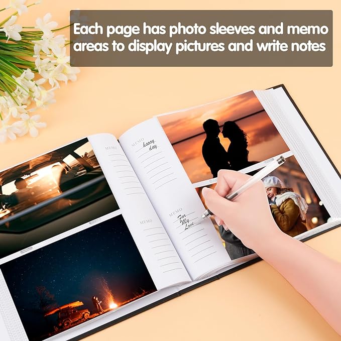 Photo Album 4x6 240 Photos with Writing Space Leather Cover with Front Window Picture Album, 240 Photos 4x6 Photo Album Book for Wedding Kids Travel Family Baby Pictures (Black)