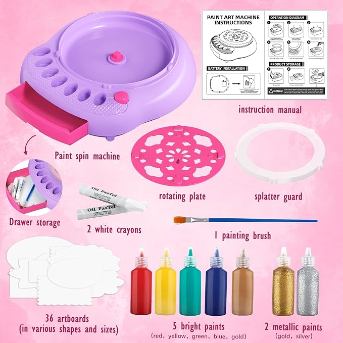 Arts and Crafts for Kids Ages 4-8,Paint Spin Art Machine Kit,Art Craft Set for 6-9 Year Old,Cool Painting Spinner Toys Kits Set,Art Supplies Birthday Gifts for Boy Girl Ages 6 7 8 9 10 11 12 Purple