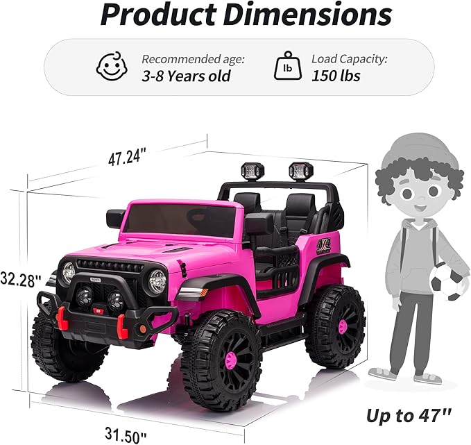 2 Seater Ride on Toy Car for Kids, 24V 4x4 Ride-on Truck Kids Electric Car w/Remote Control, 4x200W Motors - Hot Pink