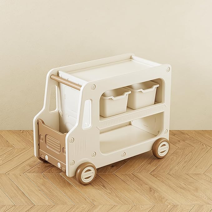 Toy Organizers And Storage For Kids, 2 Layers Toy Storage Cabinet With Bookshelf Toys Organization Chest With Bins Multipurpose For Nursery, Playroom, Bedroom, Living Room (Tan/No Blockes