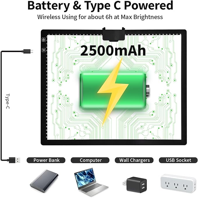 Rechargeable A3 Light Pad for Diamond Painting with Padded Case,Light Board with Stand,3 Colors Stepless Dimmable and 6 Levels of Brightness Light Box for tracing,Drawing,Sketching,Animation