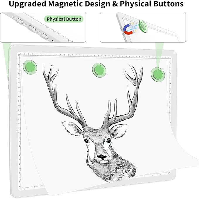 Phylosal Rechargeable A3 Light Pad with Carry Bag, Ultra-Thin Magnetic Tracing Light Box for Drawing, Diamond Art Painting Light Board with Side Button, Super Bright Light Table for Sketching (White)