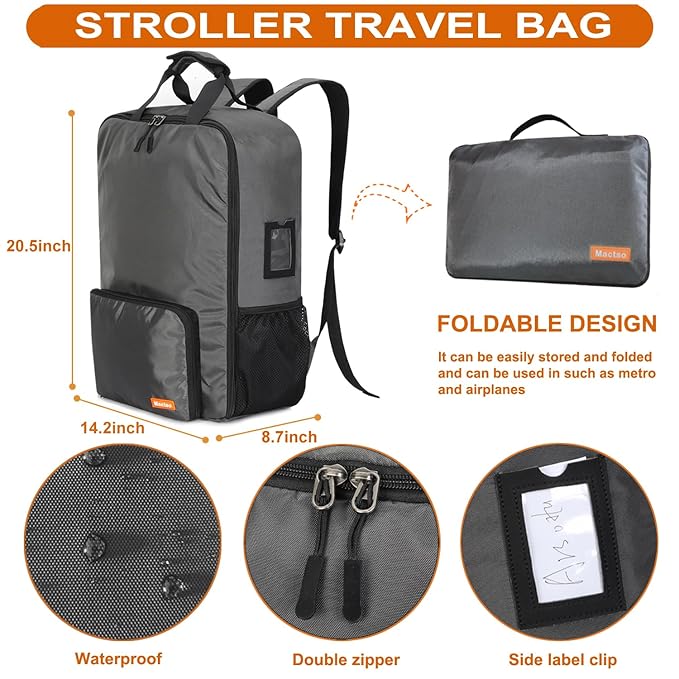 Mactso Stroller Travel Bag Compatible with GB Pockit Air Plus All Terrain and GB Pockit + All City, Lightweight Stroller Travel Backpack for Airplane (Grey, L)