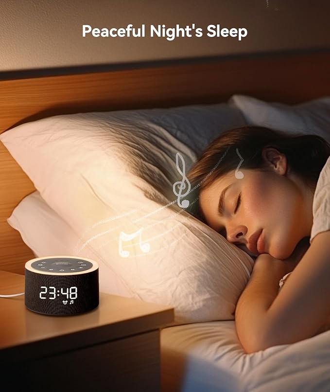 Dreamegg D1+ Sound Machine & Alarm Clock - Sound Machine for Sleep, White Noise Machine with 29 Soothing Sounds, Night Light, 0-100% Dimmable, White Noise Alarm Clock for Bedrooms Adults Baby, Black