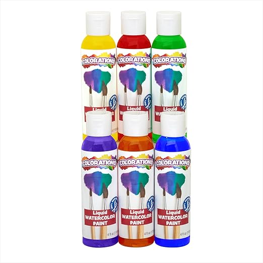 Colorations - LWPACK Liquid Watercolor Paint, 4 fl oz, Set of 6, Non-Toxic, Painting, Kids, Craft, Hobby, Fun, Water Color, Posters, Cool Effects, Versatile, Gift