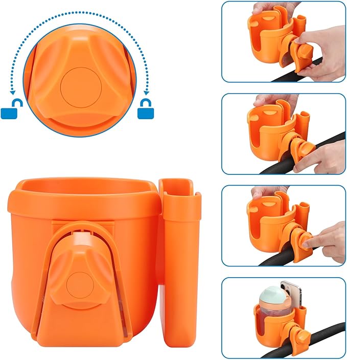 Accmor Stroller Cup Holder with Phone Holder, Bike Cup Holder, Universal Cup Holder for Uppababy Nuna Doona Strollers, 2-in-1 Cup Phone Holder for Stroller, Bike, Wheelchair, Walker, Scooter