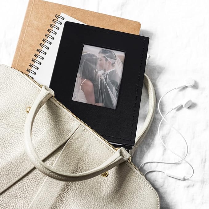 RECUTMS 100 Photo Album for 4x6 100 Small Photos Black Premium Leather Cover Inner White Page Vertical Photo Book for Family Wedding Graduation (Black)