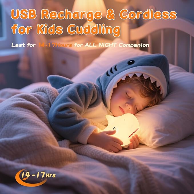 ZKLiLi Shark Night Light, Cute Silicon Night Light for Kids, Nightlight with Remote,Portable Recharge Nightlight for Kid Room,Funny Gifts Stuff for Boys Girls Baby