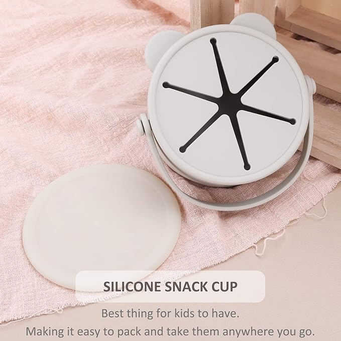 Snack Cups for Toddlers, Baby Snack Containers,Silicone Toddler Snack Cups No Spill, Food Catcher with Lid & Bucket-like Handle, BPA Free & Dishwasher Safe, 9 Ounce Light Green