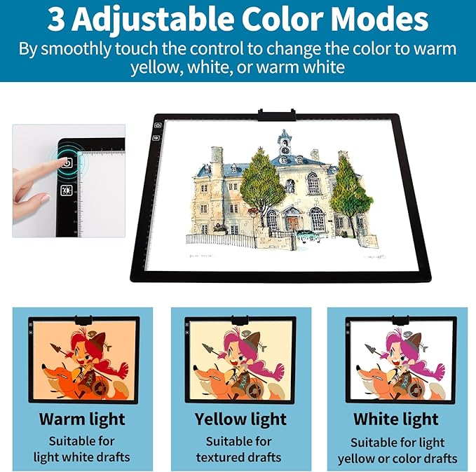 KOBAIBAN Wireless A3 Light Pad with Carry Bag, Foldable Stand, Top Clip, 3 Colors/Stepless/6-level Dimmable Brightness Rechargeable tracing Light Box/Board for Cricut Weeding Vinyl, Diamond Painting