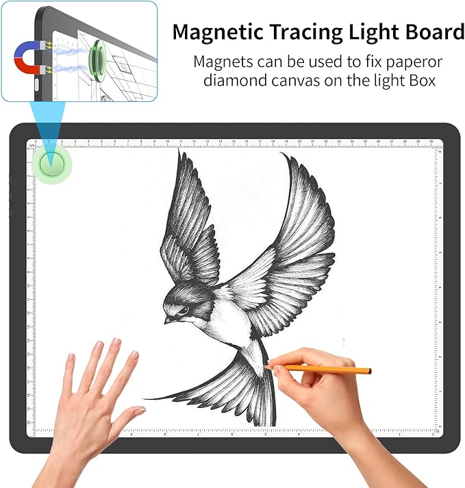 Phylosal Magnetic A4 Light Pad, Super Bright Light Box with Side Button, Diamond Art Light Board, Lightbox for Tracing and Drawing, USB Power Artcraft Light Table for Sketching, Weeding Vinyl (Black)