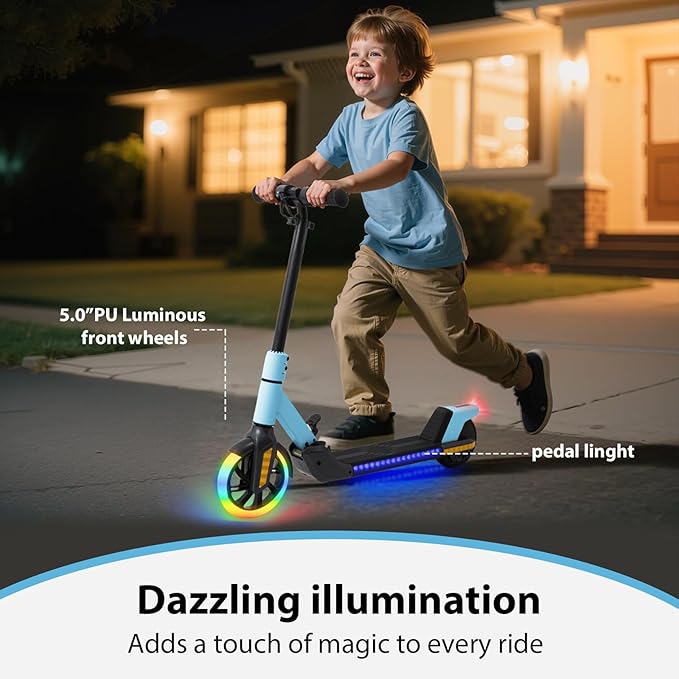 Electric Scooter for Kids Ages 6-12, Max Speed 6.5MPH, max Range 6Miles, with Acceleration Throttle and Electronic Brake, Foldable and Height Adjustable Kids Electric Scooter