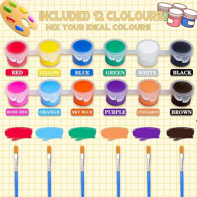 280 Pcs Washable Acrylic Paint for Kids Arts and Crafts, 20 Gouache Watercolor Paint Sets of 12 Colors for Party Classroom Painting Supplies, 20 Flat and 20 Pointed Brushes
