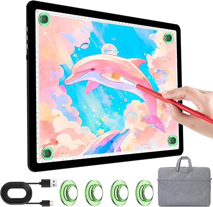 KOBAIBAN A4 LED Light Board with Bag, Magnetic Diamond Painting Light Board with Side Physical Buttons, 3 Color Modes & 6-Level Adjustable Brightness, Light Pad for Diamond Painting/Drawing (Black)