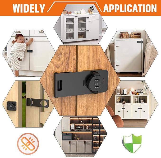 Keyless Cabinet Lock with Combination, Locker Code Lock with 3-Digit Combination, Security Door Lock for Drawers, Lockers, Bifold Doors, Small Doors, Closets, Refrigerators (Black-1pc)