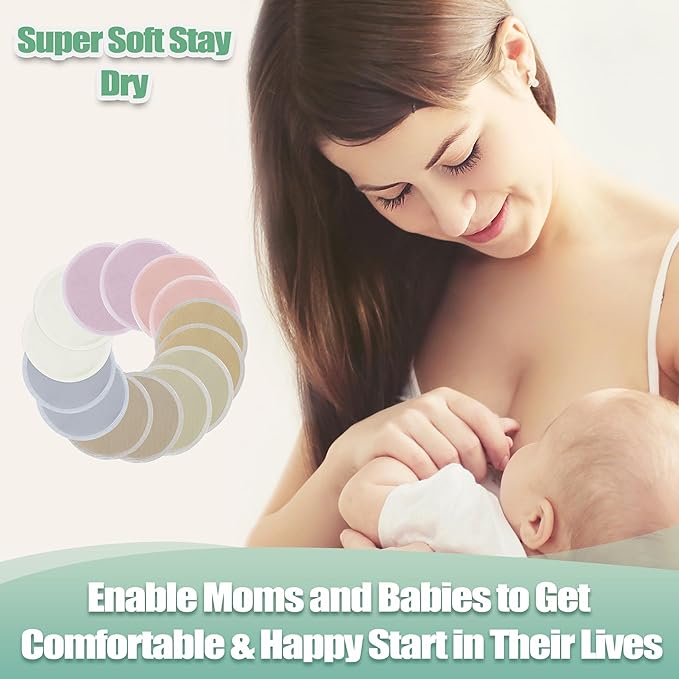 wegreeco Nursing Breast Pads (14 Pack) + Laundry Bag & Travel Storage Bag, 4.7 inch Option - Washable & Reusable Breastfeeding Nursing Pads (Sunset, Plain Shape)