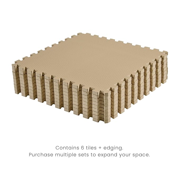 Toddlekind Solid Color Foam Play Mat 4x4 Baby Playmat. Stylish, Non-Toxic, Odorless, Plain Design Puzzle Play Mat 0m+ (Beige)