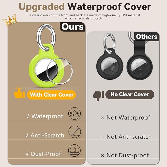 Upgrade Waterproof 2 Pack Airtags Holder with Apple Airtags Keychain, Hard PC Air Tag Case, Anti-Scratch & Shock Air tag Holder, Men's Women's Keyrings & Keychains-Black+Fluorescent Green