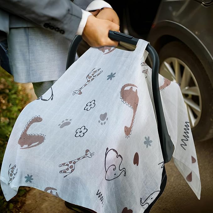 80S Muslin Car Seat Cover for Babies - Soft & Breathable Infant Carrier Canopy, Lightweight Sunshade for Summer, Universal Fit for Baby Boys & Girls