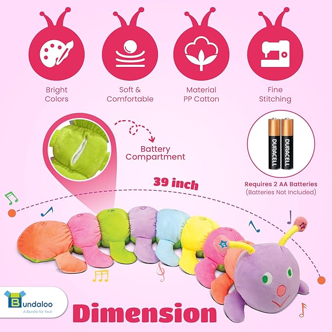 Bundaloo Jumbo Musical Caterpillar Plush Toy - Plays Fun Songs and 8 Musical Key Notes | for Children & Toddlers