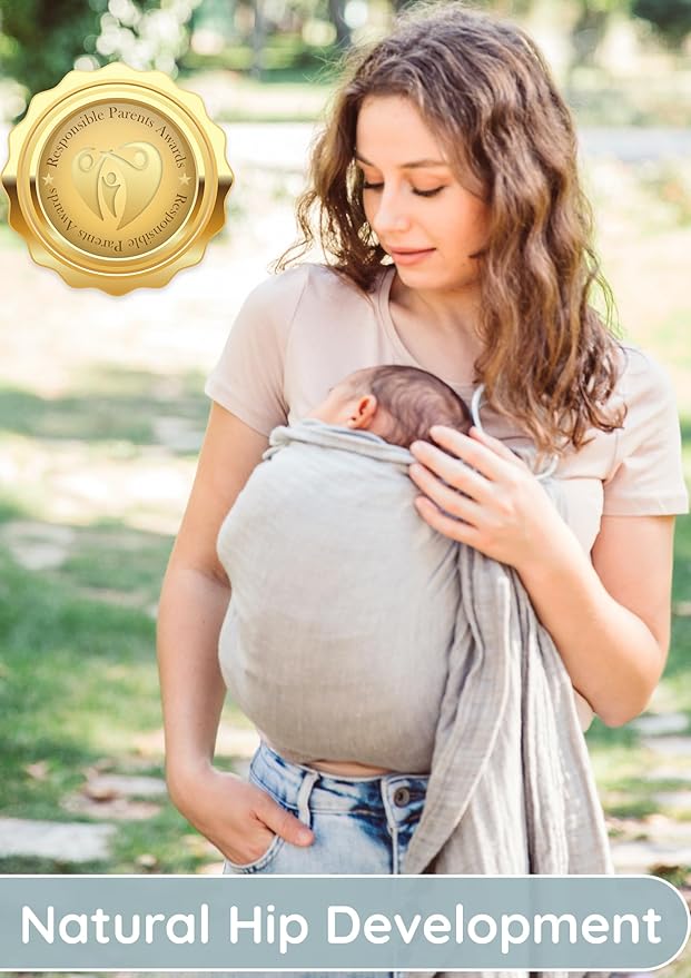 Ring Sling Baby Carrier – Breathable 100% Cotton Wrap for Infant Support, Baby Ring Sling – Grey Adjustable Muslin Fabric