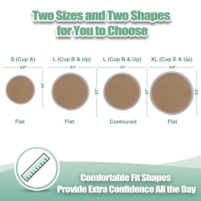 wegreeco Nursing Breast Pads (14 Pack) + Laundry Bag & Travel Storage Bag, 4.7 inch - Washable & Reusable Breastfeeding Nursing Pads (Brown, Plain Shape)