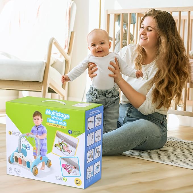 Baby Play Gym Walker Kick and Play Piano Gym Musical Tummy Time Mat for Boys Girls Infant Newborn Gifts (Panda Upgraded)