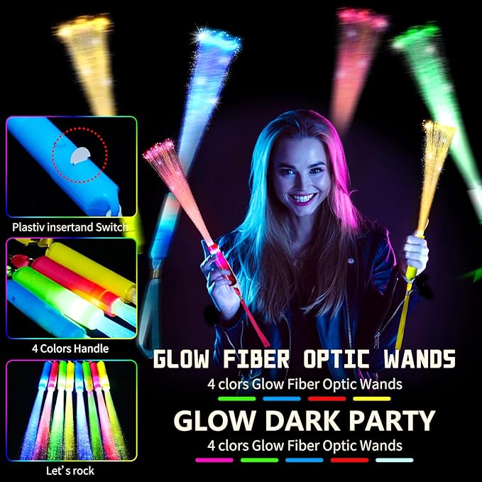 OceanWings Glow Fiber Optic Wands,Halloween Glow Sticks Bulk Party Pack,Glow in the dark Party Supplies Favor Flashing Light Up Sticks for Birthday Holiday Party Wedding Halloween Christmas(100)
