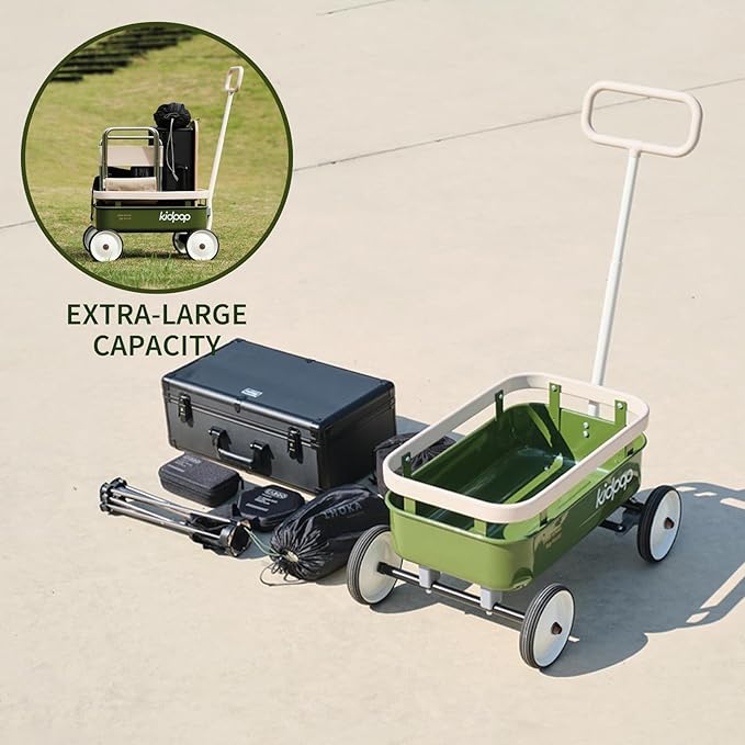 kidpop PULA-Wild 3-in-1 Kids' Pull-Along Wagon Toddlers Push Walker for 2.5-8, Removable Wooden Cover and Adjustable Handlebar, Birthday Gifts Max Weight 33 lbs (White)