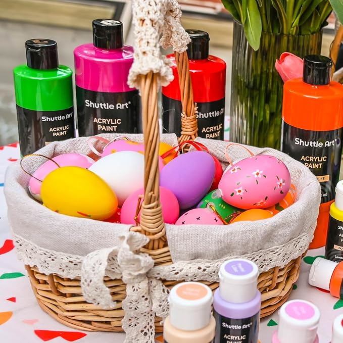 Shuttle Art 18 Colors Acrylic Paint Bottle Set (250ml/8.45oz), Rich Pigmented Bulk Painting Supplies for Artists, Beginners and Kids on Rocks Crafts Canvas Wood Ceramic