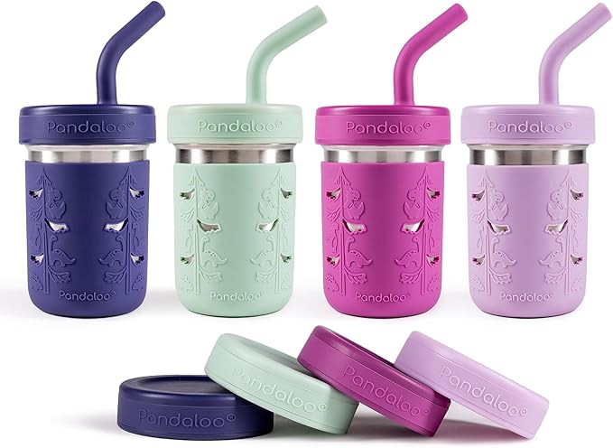 Pandaloo® Smoothie Cups for Kids - Stainless Steel Toddler Tumbler with Straw, Sippy Cup for Smoothies - BPA-Free, Toddler Snack Cups, 10 oz