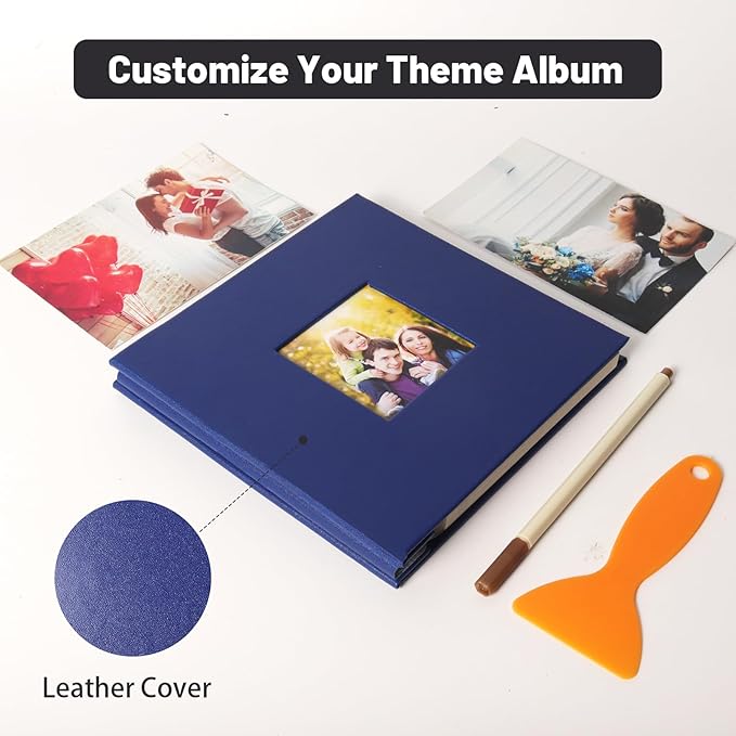 RECUTMS Small Photo Album Self Adhesive Scrapbook Magnetic Photo Albums for 4x6 5x7 8x10 Pictures for Baby Family Wedding 40 Pages with Metal Pen and Plastic Board (Blue)