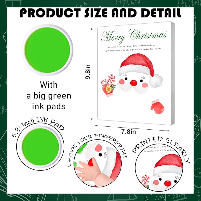 SHLINCO Handprint Keepsake DIY Kit, Baby's First Holiday Keepsake, Santa Claus Decoration, Family Footprint Art for Kids, 7.8x9.8 Inch Canvas, Suitable For Desktop Wall Ornaments