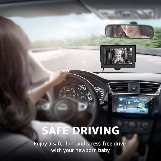 GROWNSY Baby Car Camera, HD Display Baby Car Mirror with Night Vision Feature, 4.3 inch Baby Car Camera with Monitor Wide Clear View, Backseat Camera Rear Facing to Observe Baby’s Every Move