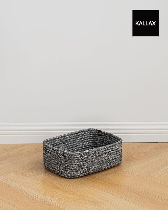 KALLAX Small Woven Basket, 12 x 8 x 4.5 Inches, Storage Basket for Organizing, Cute Small Rope Shelf Closet Cube Storage Bins Baskets for Shelves, Dog Toy Gift Baskets Empty, 3 Pack Mixed Black