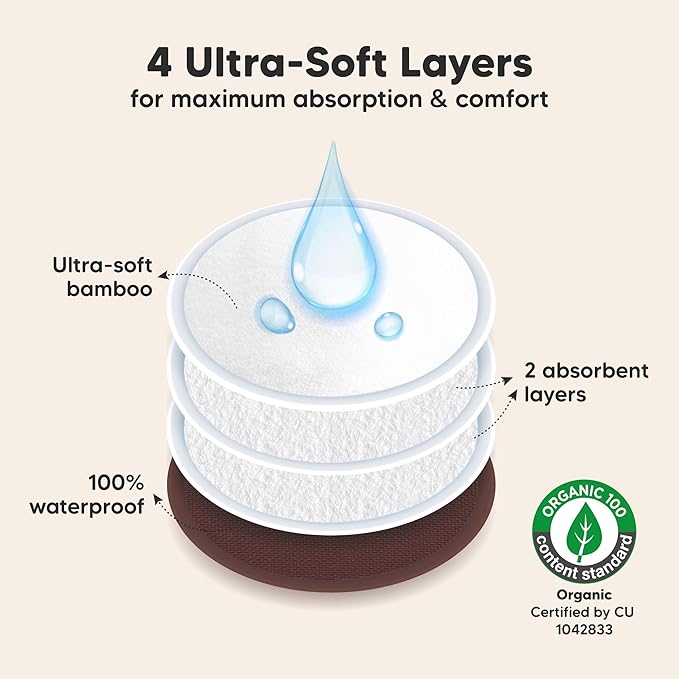 Organic Nursing Pads - 14 Washable Viscose Derived from Bamboo Breastfeeding Pads, Wash Bag, Reusable Breast Pads for Breastfeeding, Nipple Pads for Breastfeeding Essentials (Sable, L 4.8")