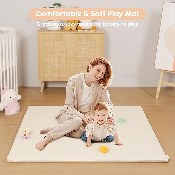 Padded Baby Play Mat, Super Soft Vegan Leather Floor Mat for Baby Girls and Boys, 48x48 Non-Slip Thick Foam Cushioned Playmat for Babies 6-12 Months, Fits Nicely Into 50x50 Playpen Mat, Pink
