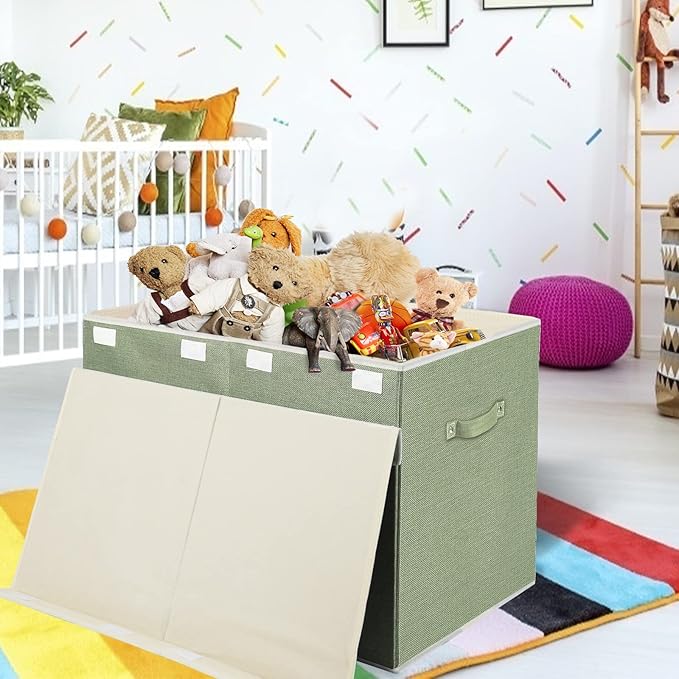 popoly Large Toy Box Chest with Lid, Collapsible Sturdy Toy Bin Storage Organizer Boxes Baskets for Kids, Boys, Girls, Nursery, Playroom, 25"x13" x16"