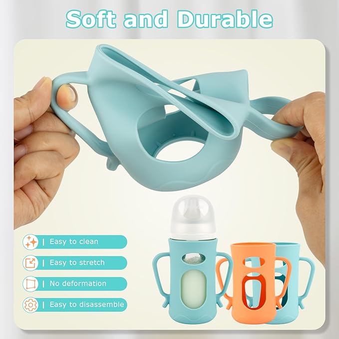 Silicone Sleeves for Pigeon Baby Bottles 8.1 oz,Anti Breakage Glass Baby Bottle Holder with Handles 2 Pack