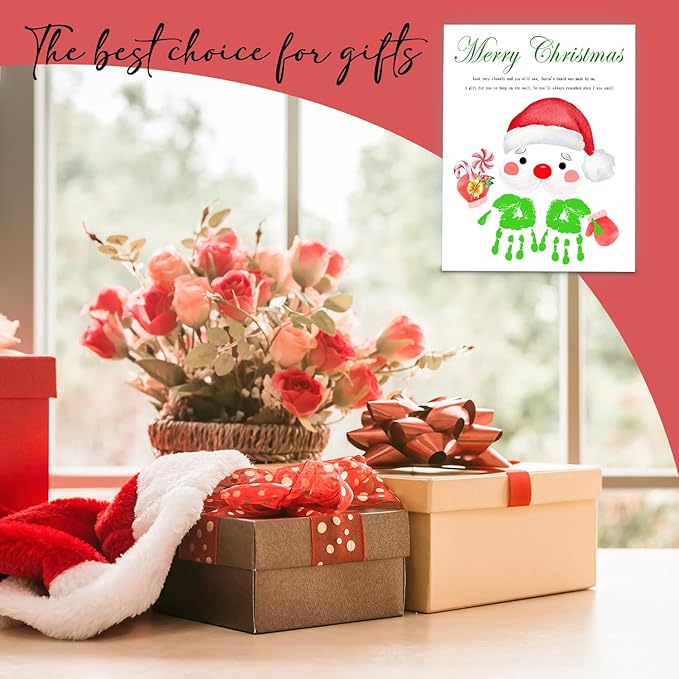 SHLINCO Handprint Keepsake DIY Kit, Baby's First Holiday Keepsake, Santa Claus Decoration, Family Footprint Art for Kids, 7.8x9.8 Inch Canvas, Suitable For Desktop Wall Ornaments