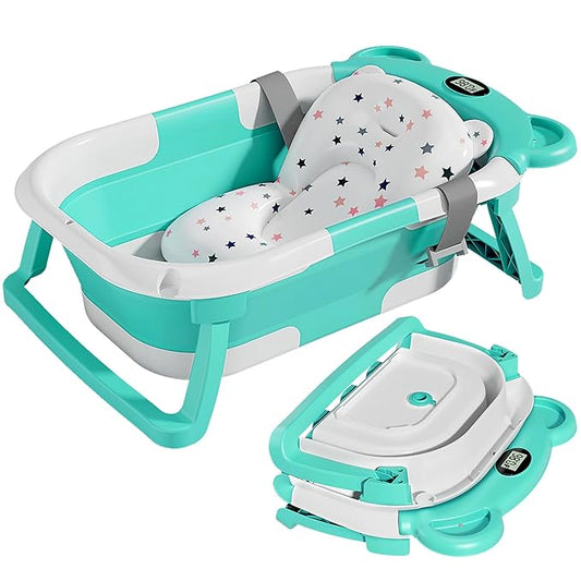 TPN Collapsible Baby Bathtub, Baby Bath Tub with Soft Cushion & Real-Time Thermometer, Baby Bathtub Infant to Toddler Tub (0-36 Months), Portable Newborn Travel Bath tub