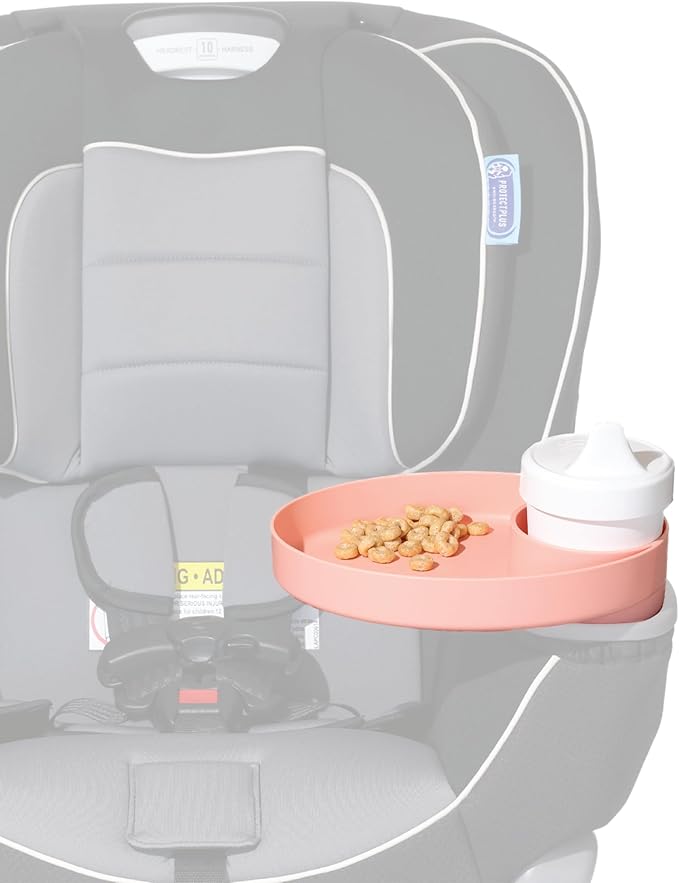 Travel Tray Oval USA Made Extend Your Current Cup Holder to Hold Your Cup Plus A Tray for Snacks, Toys and Accessories. Use in a Car Seat, Booster, Stroller, Golf Cart, Outdoor Chair, (Peach)