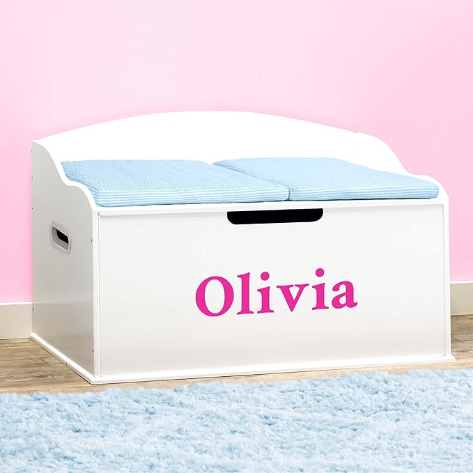 DIBSIES Personalized Creative Wonders Toy Box, Signature Series for Girls, 30 x 19.25 x 18 inches, Soft-Close Lid (White)