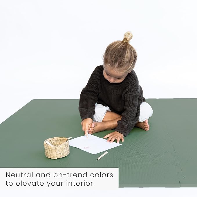 Toddlekind Solid Color Foam Play Mat 4x4 Baby Playmat. Stylish, Non-Toxic, Odorless, Plain Design Puzzle Play Mat 0m+ Sage Moss (Green)