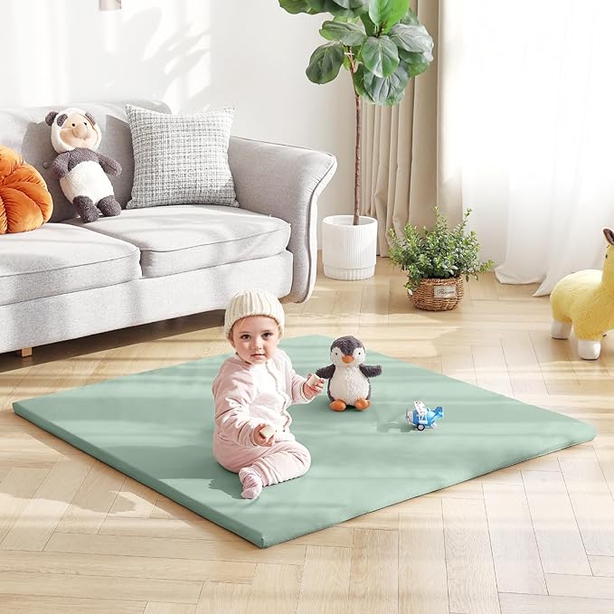 Baby Play Mat 48"x48" – Thick, Non-Slip Foam Mat for Babies and Toddlers. Foldable, Scrubbable, Odorless, and Soft, Ideal for Playpens, Crawling, and Indoor Playtime-Green