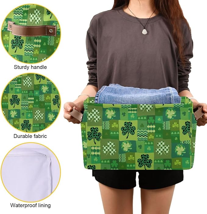 St Patrick's Day Storage Basket Cube Storage Bins Organizer Bag Collapsible Closet Shelf Baskets with handle for Baby Cloth Pet Toy Book 14.2×10.2×8.3 IN