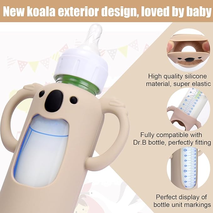 Mity rain 3 Pack Silicone Sleeves for Dr. Brown's Glass Bottles 8 OZ - Anti Breakage Baby Bottle Holder, Compatible with Dr. Brown's Glass Bottles for Babies with Handle