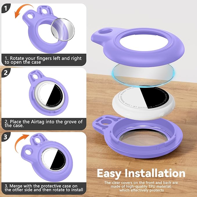 Upgrade Waterproof 4 Pack Airtags Holder with Apple Airtags Keychain, Hard PC Air Tag Case, Anti-Scratch & Shock Air tag Holder, Men's Women's Keyrings & Keychains -Rose Red+Pink+Purple+Dark Purple