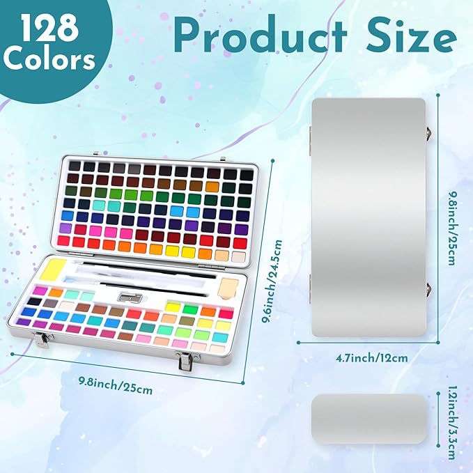 Tavolozza Fine Arts Watercolor Paint Set, 128 Colors Paint with Water Brush Pens and Drawing Pencil - Ideal for Painting, Drawing, and Art Supplies for Kids and Adults - Perfect Starter Kit