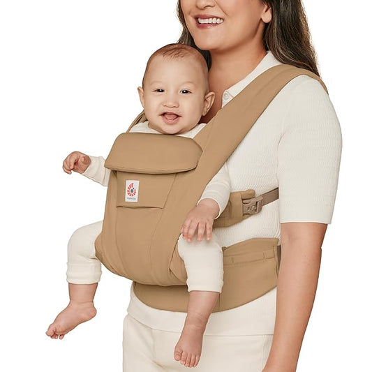 Ergobaby Omni Deluxe Baby Carrier Newborn to Toddler - Breathable Baby Carriers for Summer - All-Position Carrier with Enhanced Lumbar Support & Airflow (7-45 Pounds), Cotton, Camel